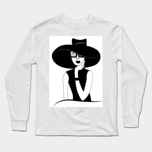 Black and white illustration of fancy lady in a hat Long Sleeve T-Shirt